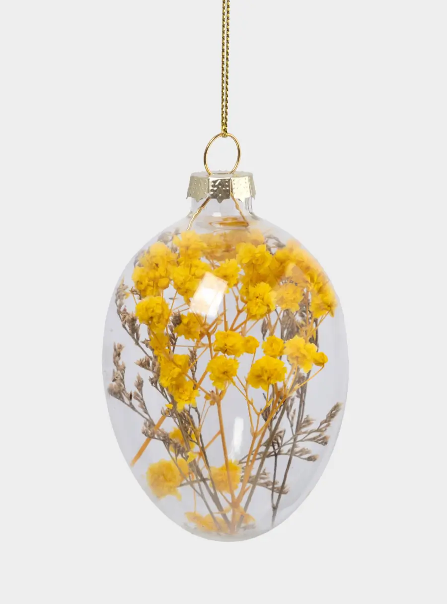 Подвеска декоративная, 4х6 см, с сухоцветами, стекло, желтая, Яйцо пасхальное, Interior Easter ,image-0