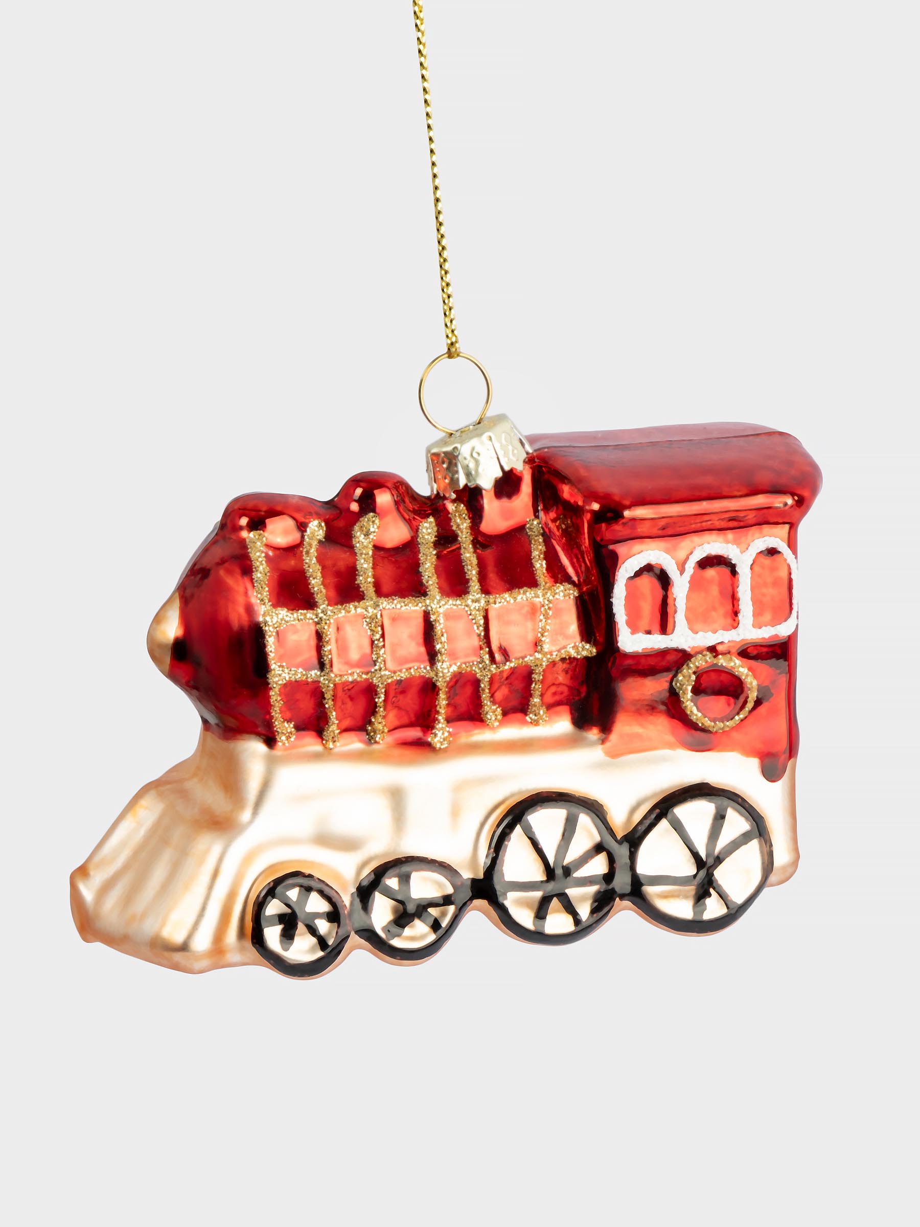 Игрушка елочная, 10 см, стекло, красная, Паровоз, New year, image-1