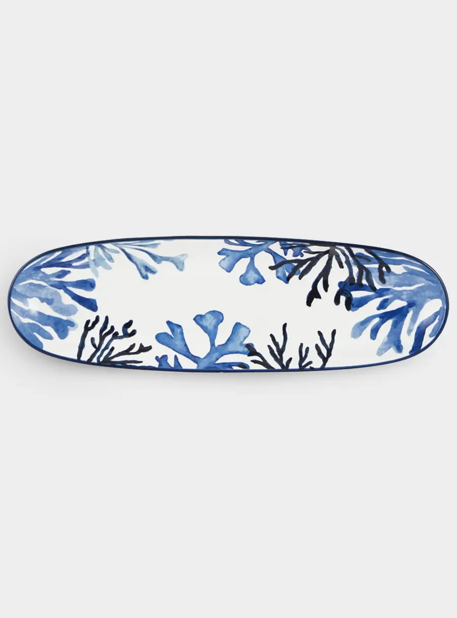 Блюдо, 40х12,5 см, керамика К, белое, овальное, Синие кораллы, Blue Coral ,image-0