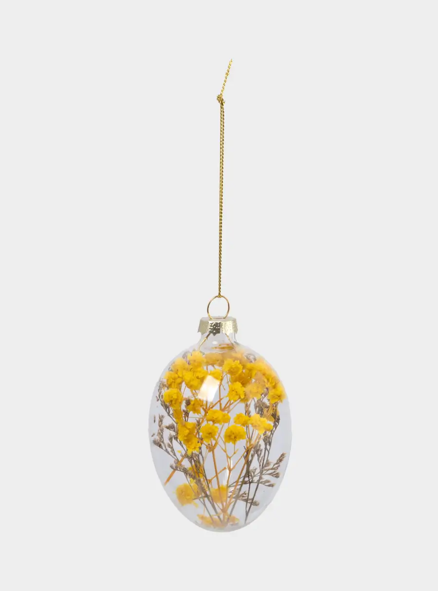 Подвеска декоративная, 4х6 см, с сухоцветами, стекло, желтая, Яйцо пасхальное, Interior Easter ,image-3