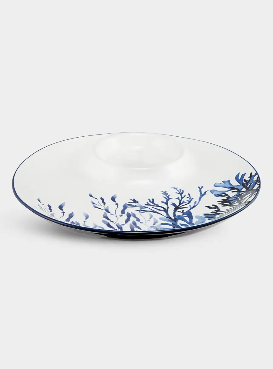 Блюдо, 32 см, керамика К, белое, круглое, Синие кораллы, Blue Coral ,image-0