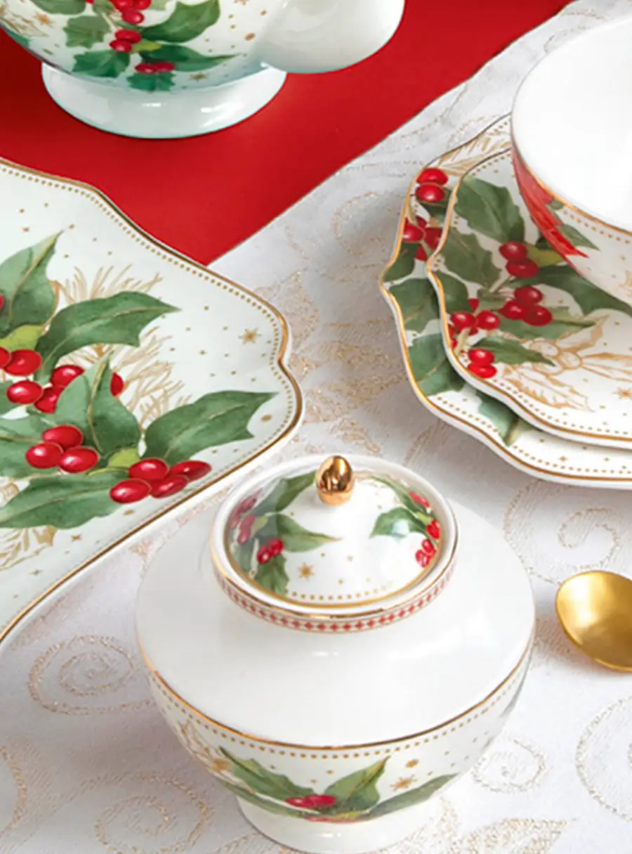 Сахарница, 0,25 л, Пуансеттия и ягоды, image-8