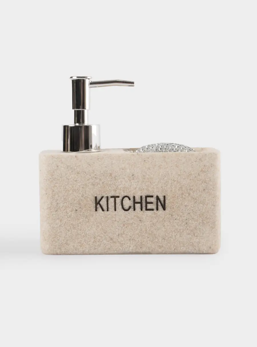 Диспенсер для моющего средства, 160 мл, органайзер, с губкой, полирезин/пластик, бежевый, Stone ,image-0