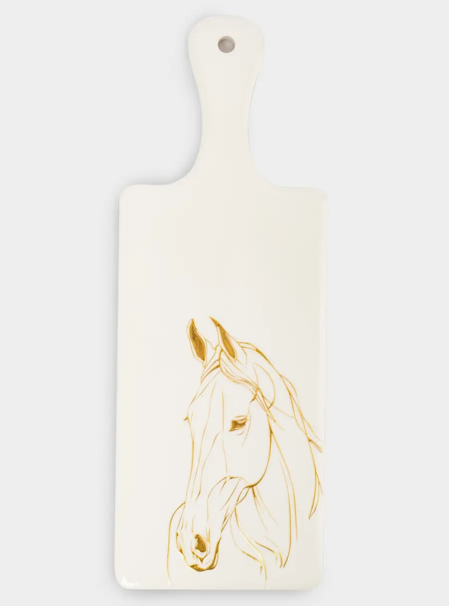Подставка под горячее, 14х28 см, керамика/пробка, с ручкой, белая, Лошадь, Horse ,image-0