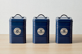 Набор банок для сыпучих продуктов Grandham, синие, 1,45 л, 3 шт