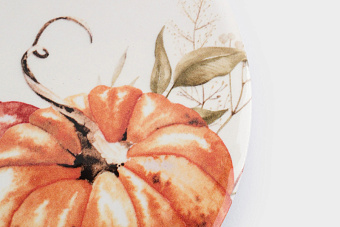 Подставка под кружку, 11 см, круглая, керамика/пробка, белая, Тыквы, Light pumpkin