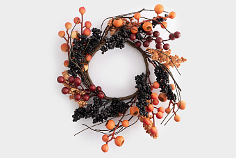 Венок декоративный, 13/28 см, пенопласт/бумага, Ягоды, Bright pumpkin