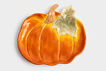 Блюдо, 22 см, керамика, оранжево-зеленое, Тыква, Bright pumpkin
