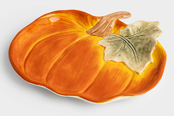 Блюдо, 22 см, керамика, оранжево-зеленое, Тыква, Bright pumpkin