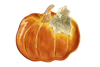 Блюдо, 22 см, керамика, оранжево-зеленое, Тыква, Bright pumpkin