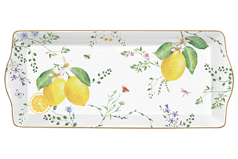 Блюдо прямоугольное Цветы и лимоны, 35х15 см