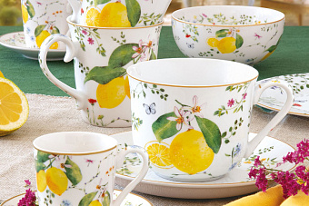Чашка с блюдцем Цветы и лимоны, 0,37 л