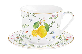Чашка с блюдцем Цветы и лимоны, 0,37 л
